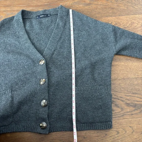 Zara Dark Button Down V-Neck Cardigan Sweater - Picture 9 of 11